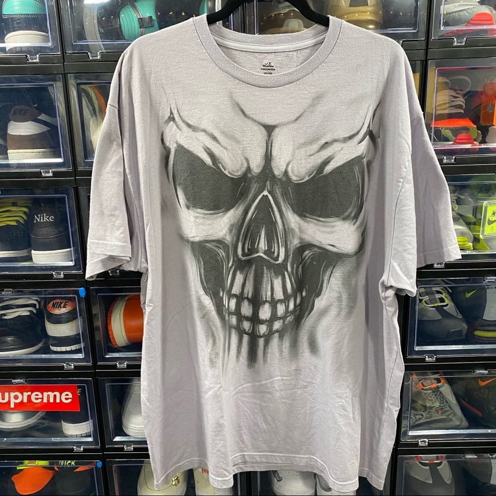 OVER-DYED GHOST SKULL T-SHIRT GREY XXL HALLOWEEN